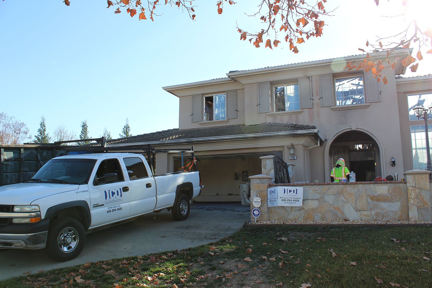 Ico Construction crew and truck at an active San Jose build site